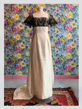 Load image into Gallery viewer, Ivory Satin &amp; Black Lace Gown &amp; Bolero