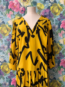 Jil Sander Abstract Black & Yellow Dress