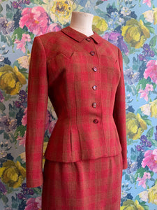 Raspberry Tweed Skirt Suit