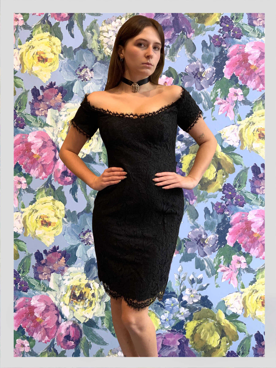 black woolen long sleeve cocktail dress by catherine walker Lace Size:34 x 32 more nice to the RGroup_AW-DR-10405 Wedding Guest Dresses 2026