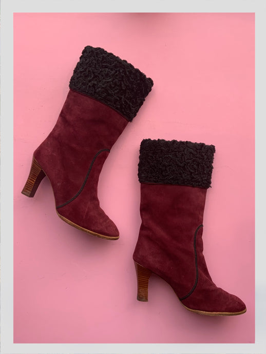 YSL Red Suede & Astrachan Boots