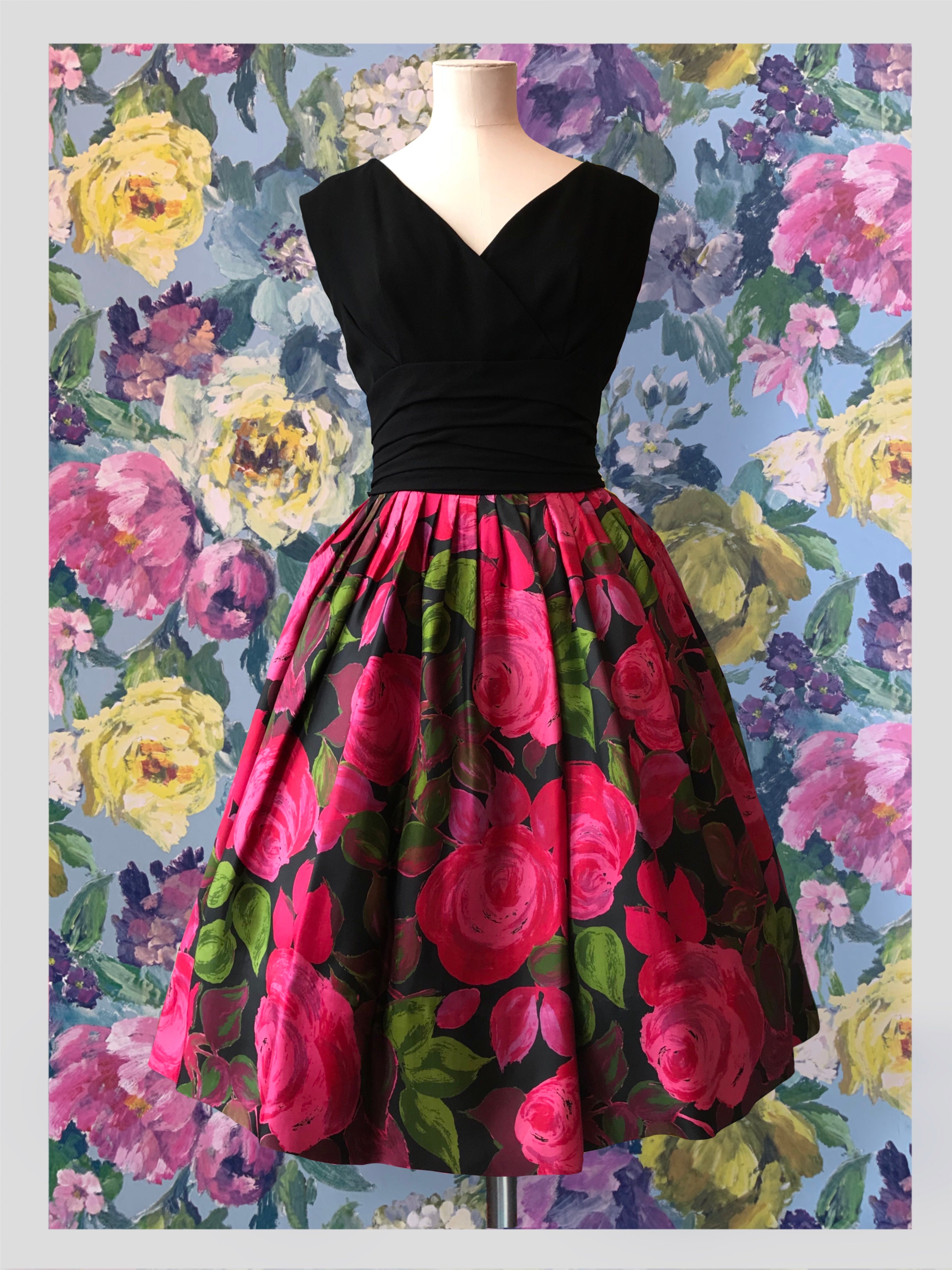 Black floral cocktail dress clearance