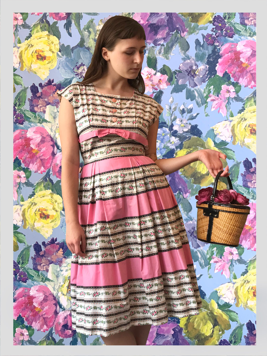 Horrockses Cotton Pink Striped Day Dress from Dress, in Bridport