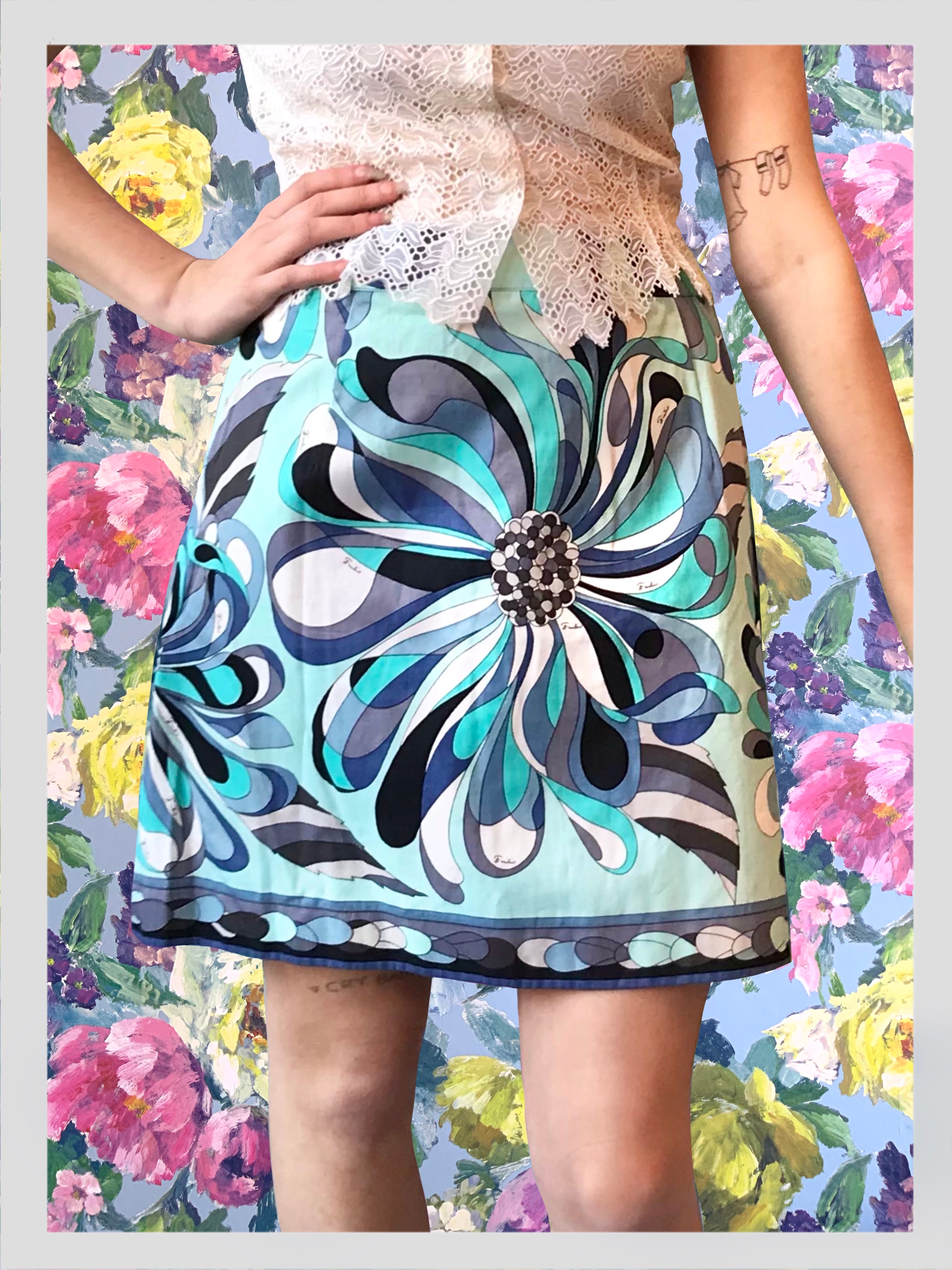 EMILIO PUCCI フラワーパターン ミニスカート　S Pucci Flower Power Cotton Skirt – DRESS Bridport
