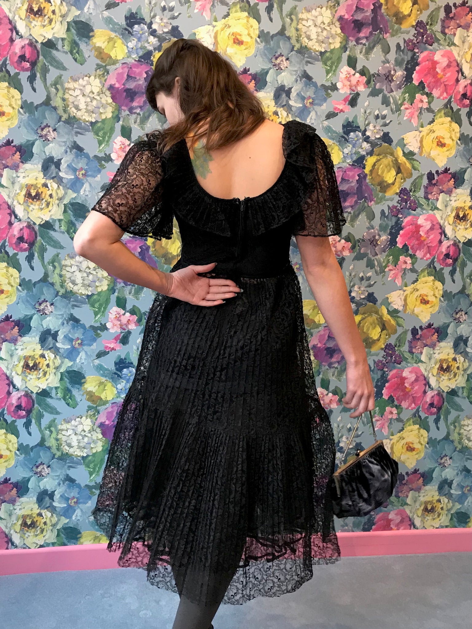 Vintage Black Pleated Lace Dress DRESS Bridport Vintage Black Pleated Lace Dress DRESS Bridport