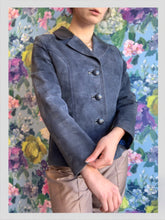 Load image into Gallery viewer, Blue Suede Leather Jacket from DRESS, in Bridport