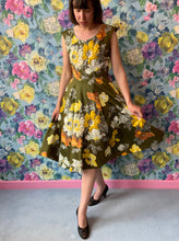 Load image into Gallery viewer, Olive Green Floral Cotton Dress from DRESS, in Bridport