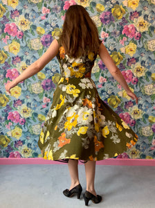 Olive Green Floral Cotton Dress from DRESS, in Bridport