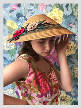 Load image into Gallery viewer, Straw Conical Style Sunhat w/ Felt Flowers from Dress, in Bridport