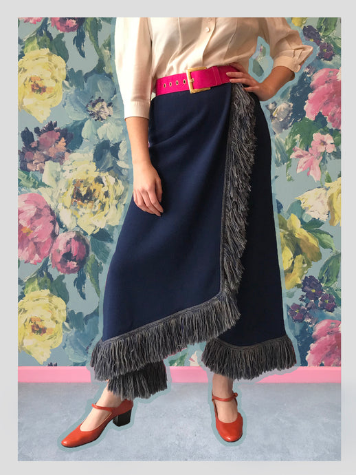 Knitted Navy Tasseled Trousers from Dress, in Bridport