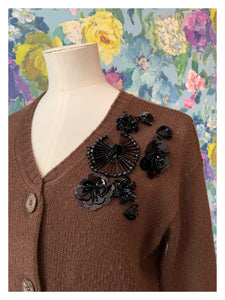 Prada Mocha Knit Cardigan w/ Sequin Embellishments from Dress, in Bridport