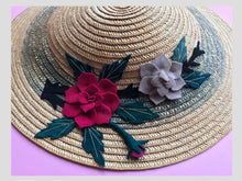 Load image into Gallery viewer, Straw Conical Style Sunhat w/ Felt Flowers from Dress, in Bridport