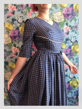 Load image into Gallery viewer, Navy Blue Silk Polka Dot Dress from Dress, in Bridport
