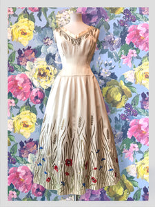 Ivory Satin w/ Gold Thread Cornfield & Wild Flower Gown