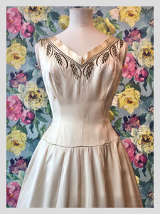 Ivory Satin w/ Gold Thread Cornfield & Wild Flower Gown from Dress, in Bridport