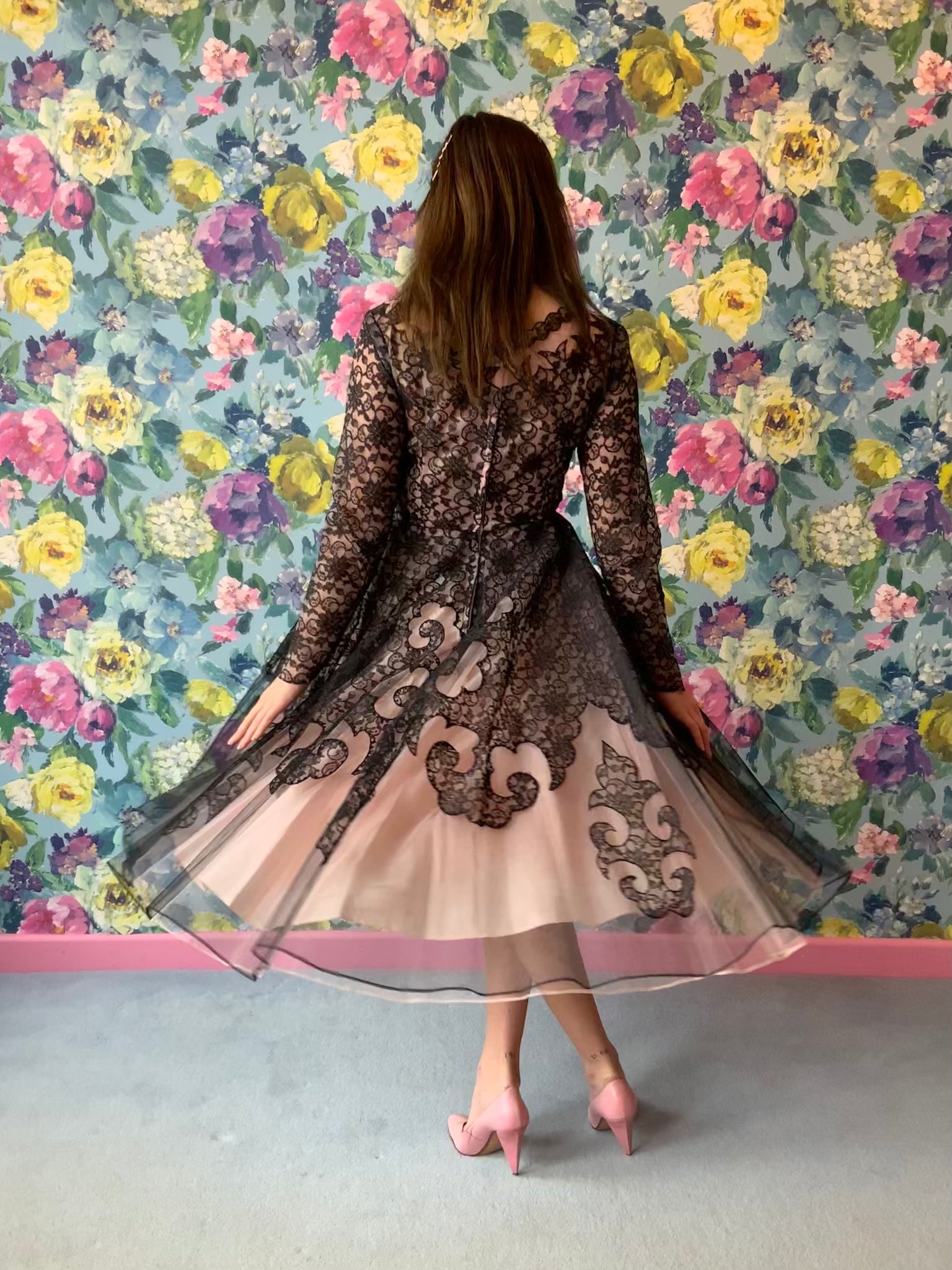 pink and black lace cocktail dress Off the Shoulder Black and Pink Layered Lace Prom Dresses, Off Shoulde Eip Collection