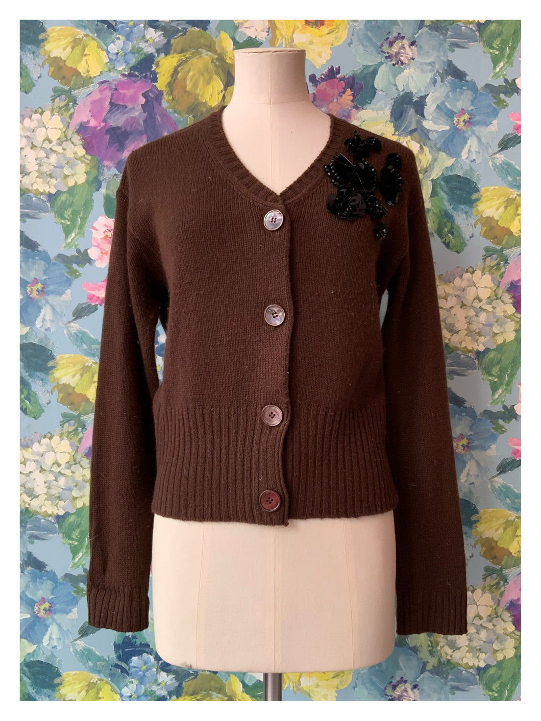 Prada Mocha Knit Cardigan w/ Sequin Embellishments from Dress, in Bridport