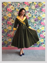 Load image into Gallery viewer, Black and Daffodil Polkadot Swing Coat from Dress, in Bridport