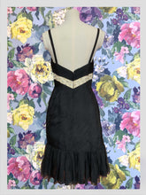 Load image into Gallery viewer, Black Chiffon &amp; White Beaded Dress