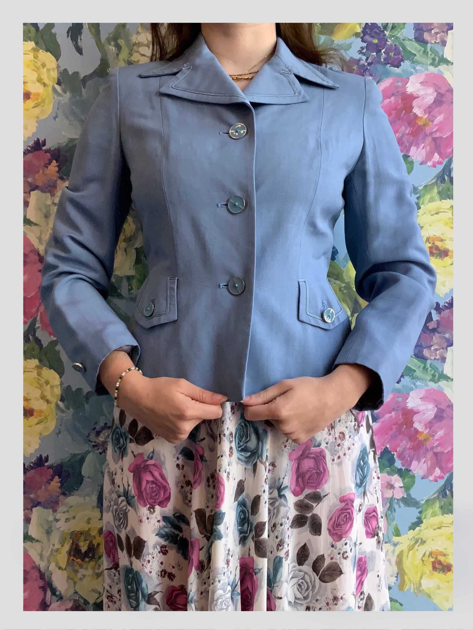 Cornflower Blue Waisted Jacket - Main Image