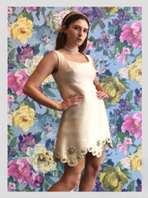 Load image into Gallery viewer, Ivory Satin Scalloped &amp; Beaded Cocktail Dress